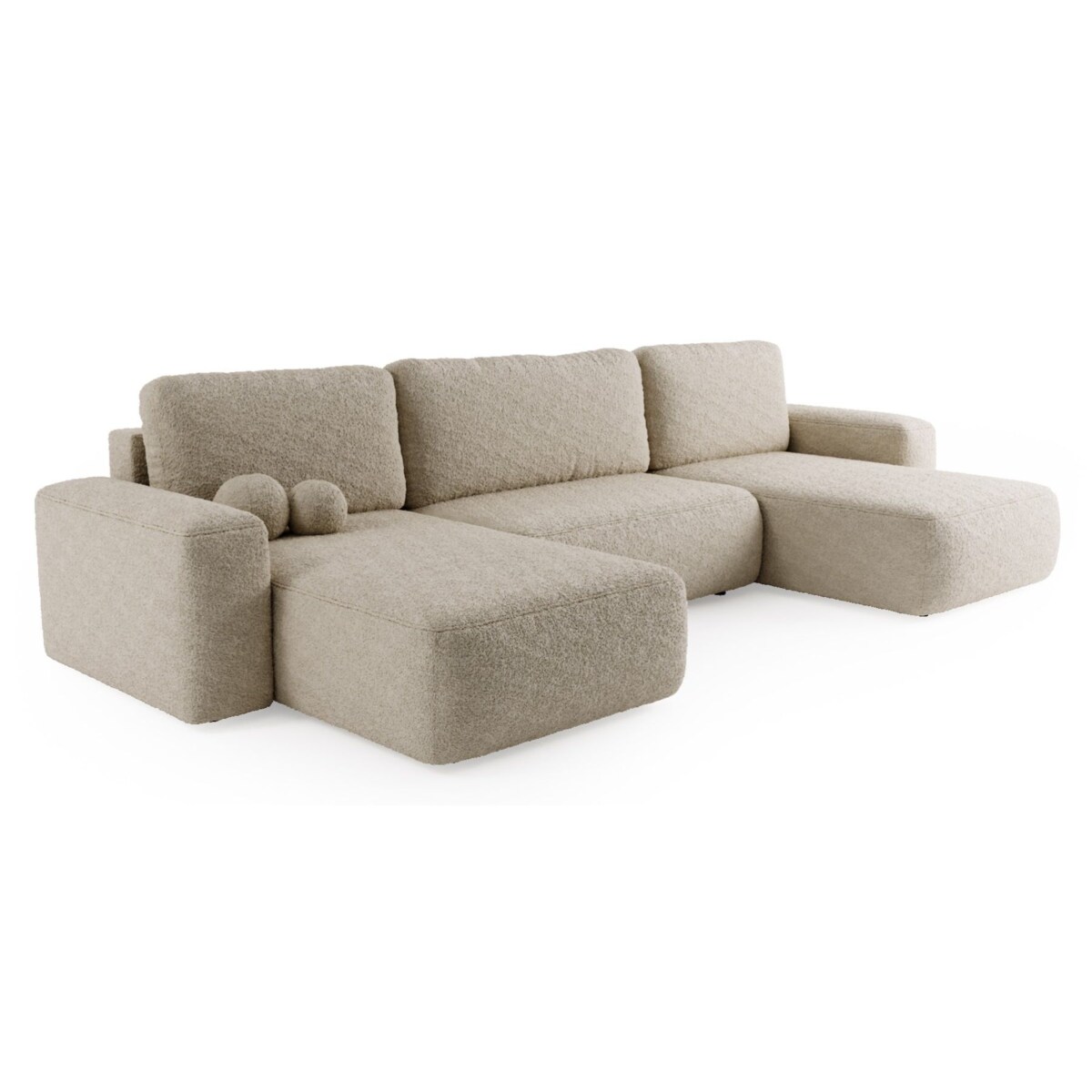 Narożnik U ILO z pojemnikiem na pościel i funkcja spania, jasno-beżowy