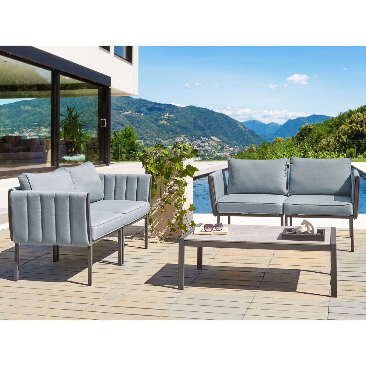 Zestaw ogrodowy ze stolikiem dla 5 osób SKALA Metal Ciemnoszary