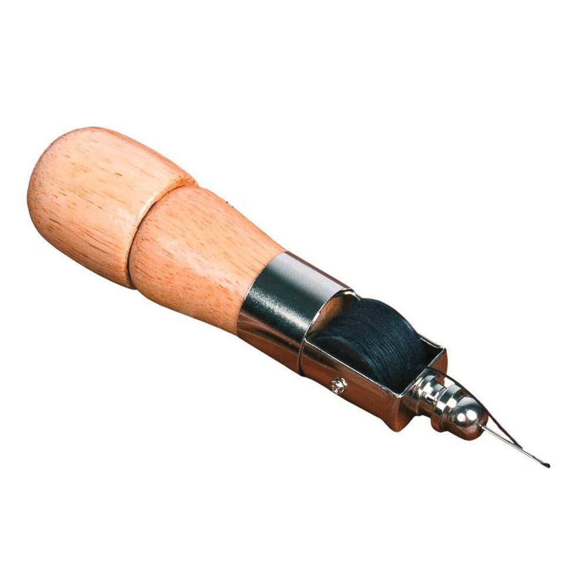 Szydło do szycia ręcznego z drewnianą rączką, 2 zapasowe szpulki
