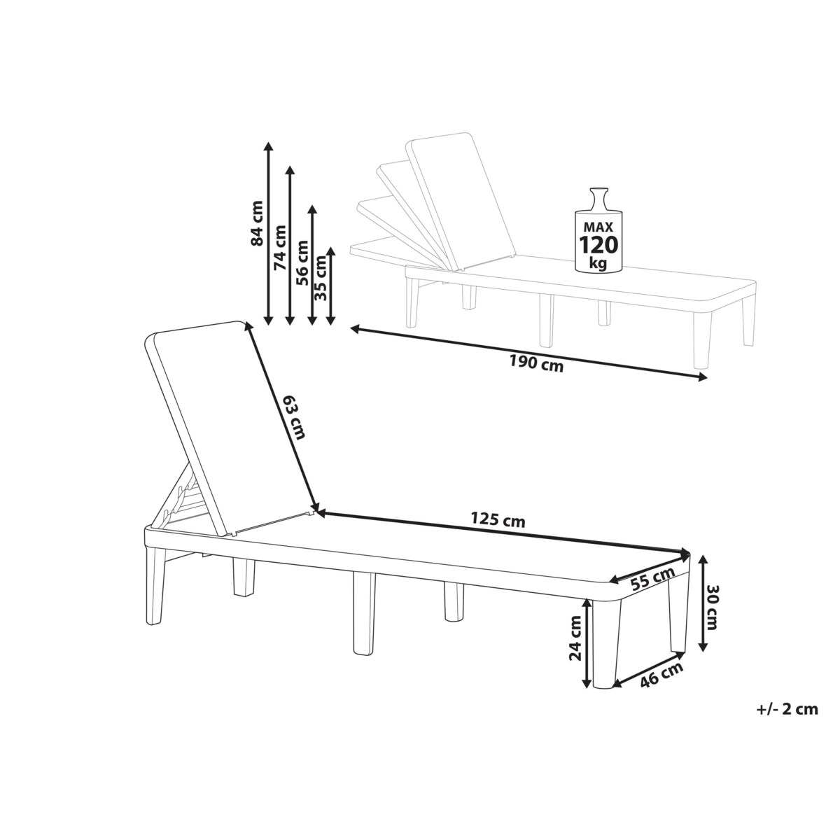 Leżak ogrodowy OSSIMO Rozkładany Materiał syntetyczny Czerwony