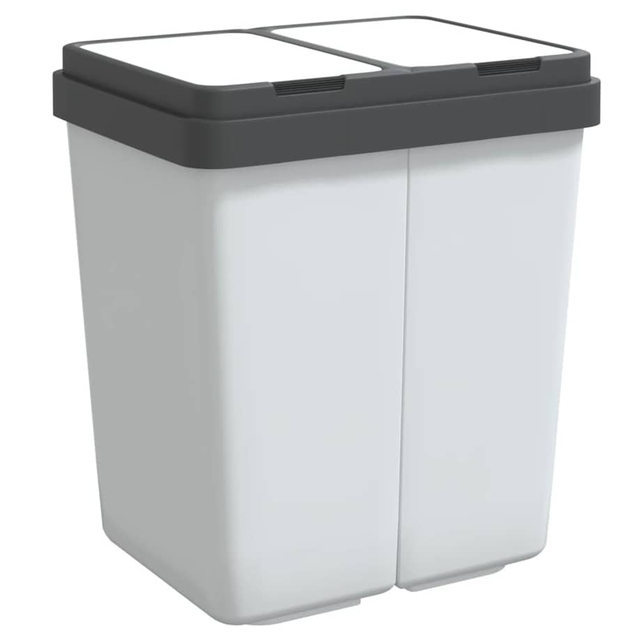 vidaXL Podwójny kosz na śmieci, biały, 2x25 L