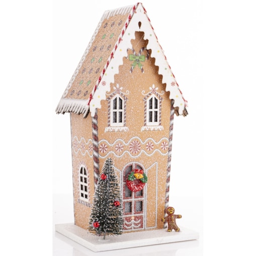 Domek LED świąteczny z choinką 22 cm