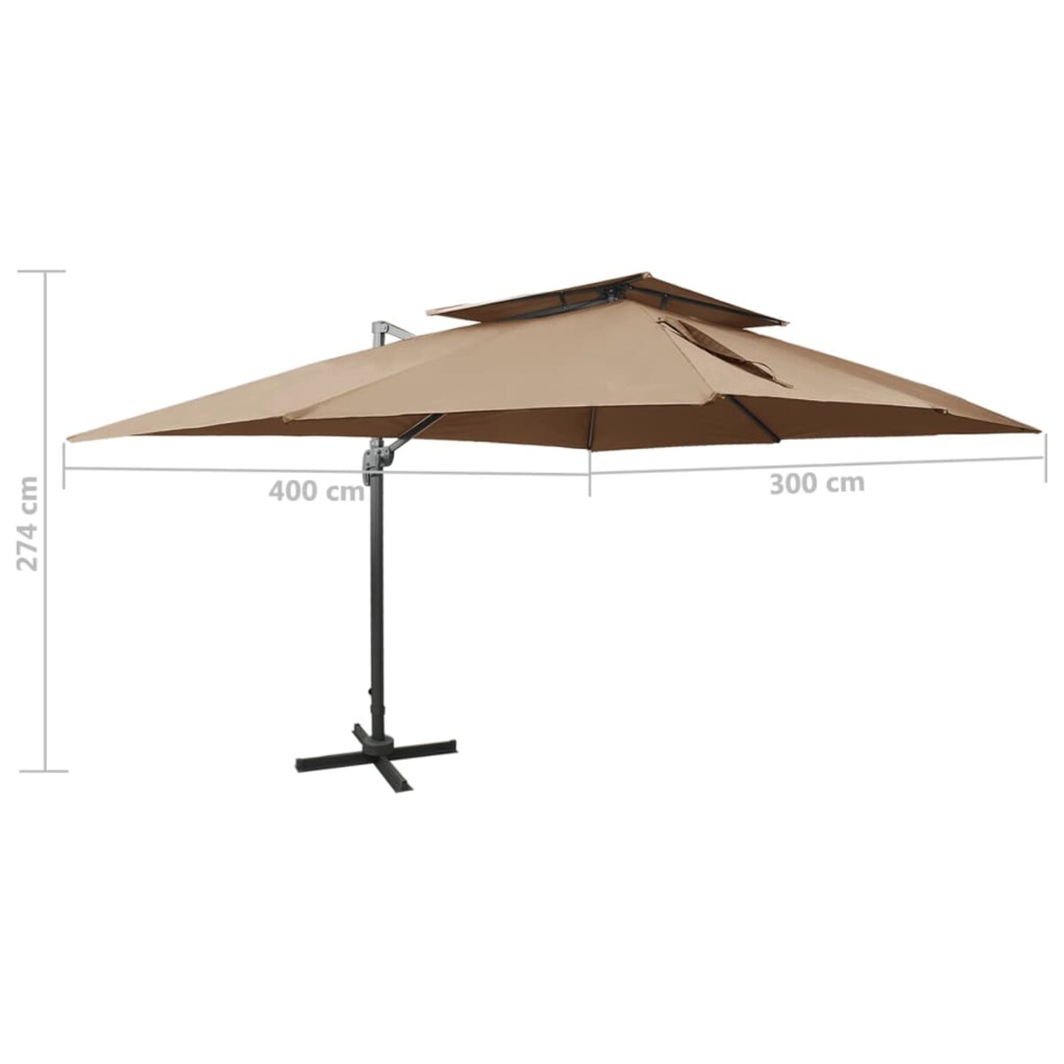 vidaXL Parasol wiszący z podwójną czaszą, 400x300 cm, taupe
