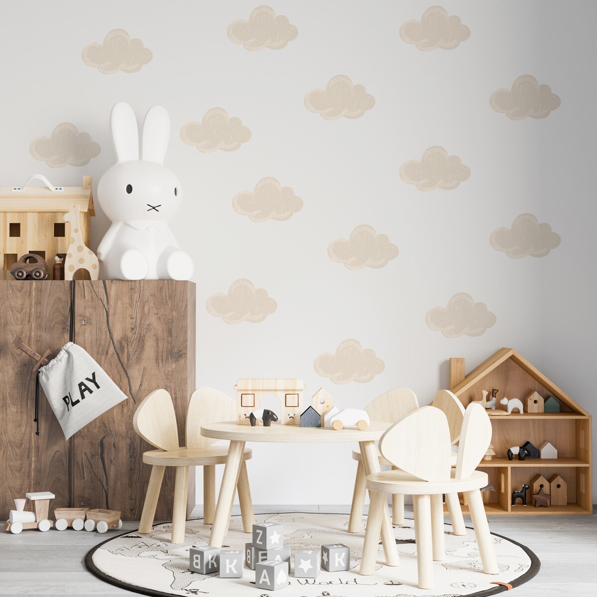 Naklejki Dla Dzieci Beżowe Chmury Pastelowe Chmurki Styl Boho Zestaw 60x30cm
