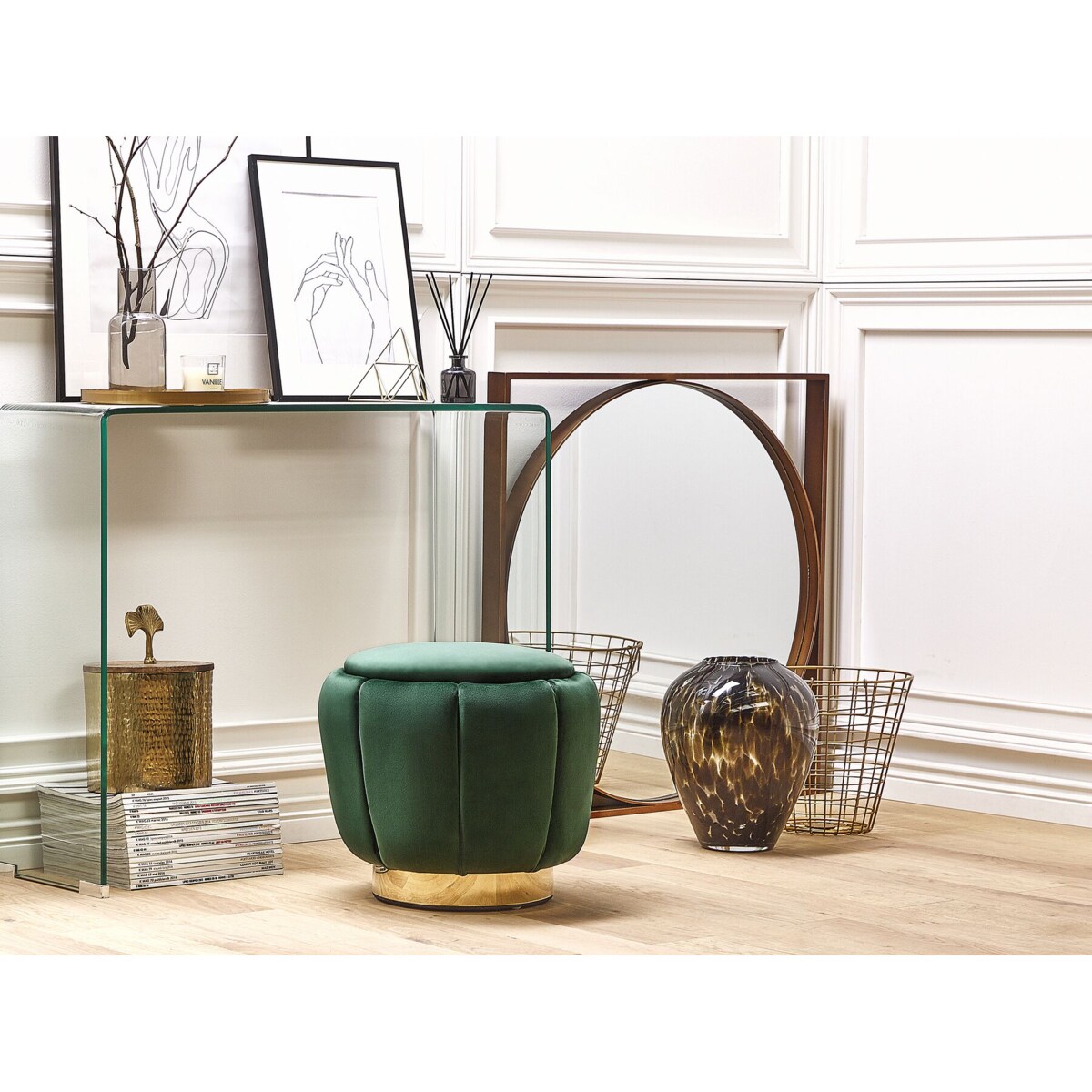 Puf welurowy ⌀ 43 cm zielony IRVING