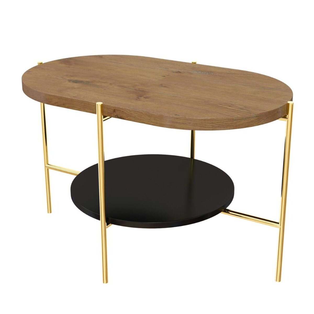 Nowoczesny stolik kawowy Dancan ARENA / złota podstawa + dębowy i czarny blat