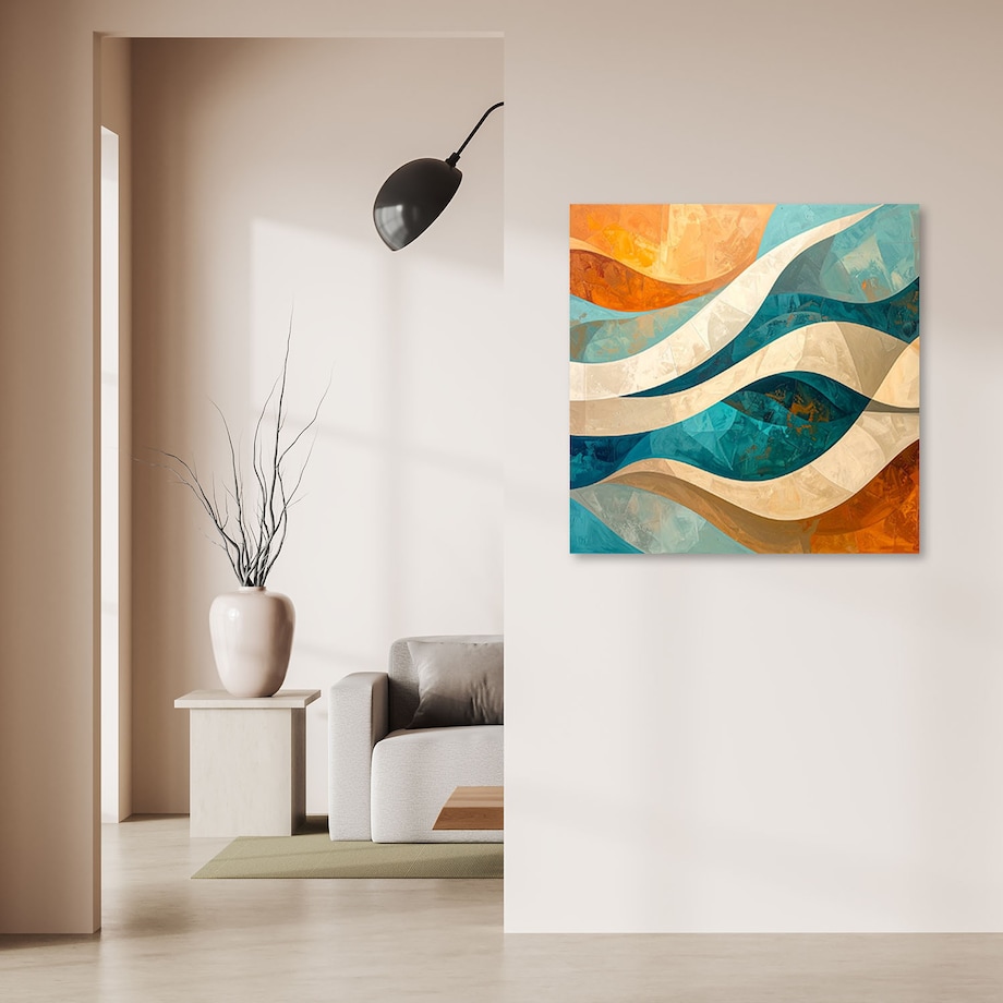 Obraz do salonu sypialni biura loftu, Abstrakcja linie kształty beżowy turkusowy