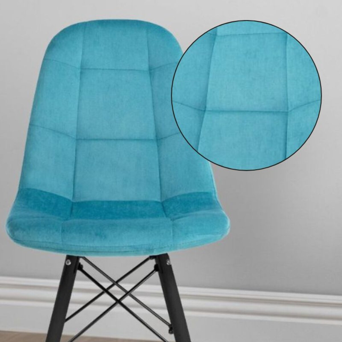 Krzesło tapicerowane turkusowe welurowe czarne nogi skandynawskie