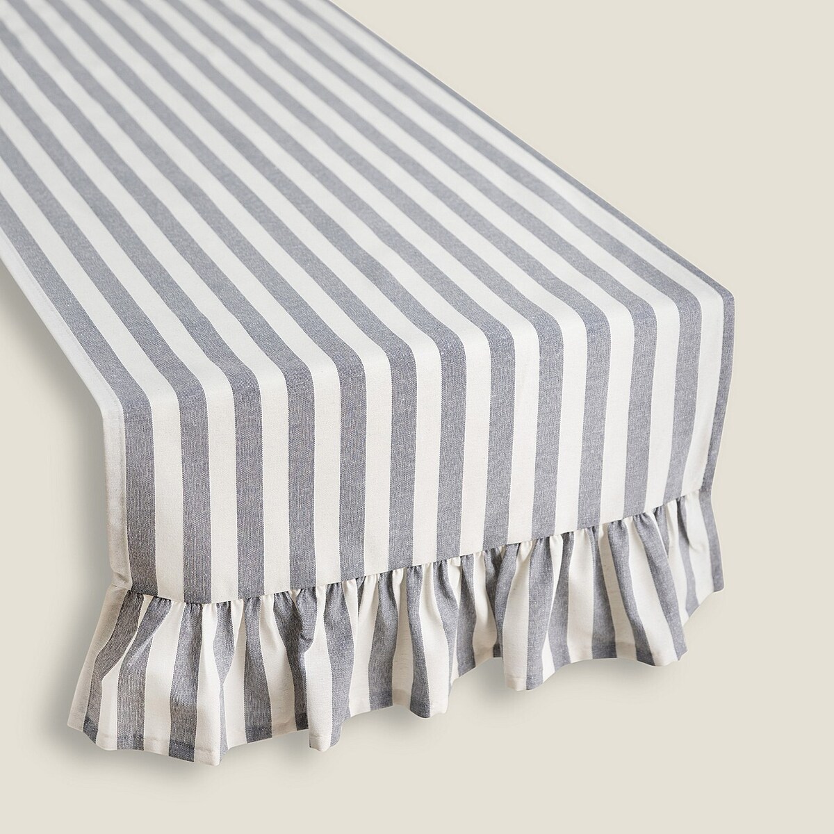 Bieżnik z falbaną 40x160 cm 40x160 granatowo-białe pasy (1,5cm)