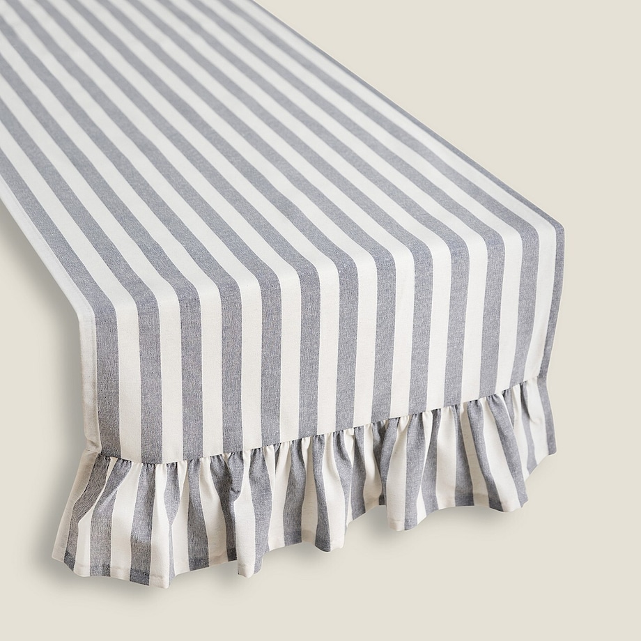 Bieżnik z falbaną 40x160 cm 40x160 granatowo-białe pasy (1,5cm)