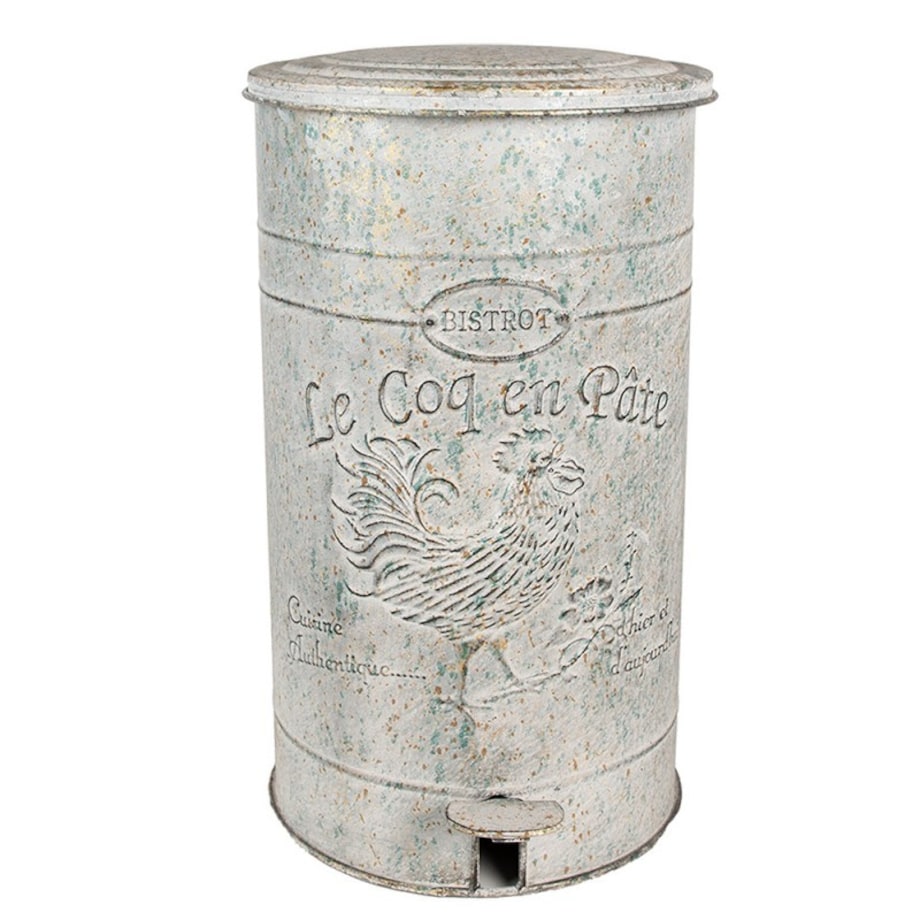 Kosz na śmieci metalowy, postarzany, jasnoszary Le Coq