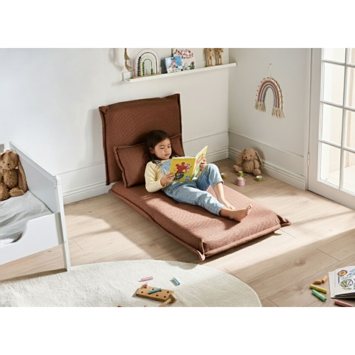 Fotel rozkładany z poduszką jednoosobowy DELLEN Brązowy