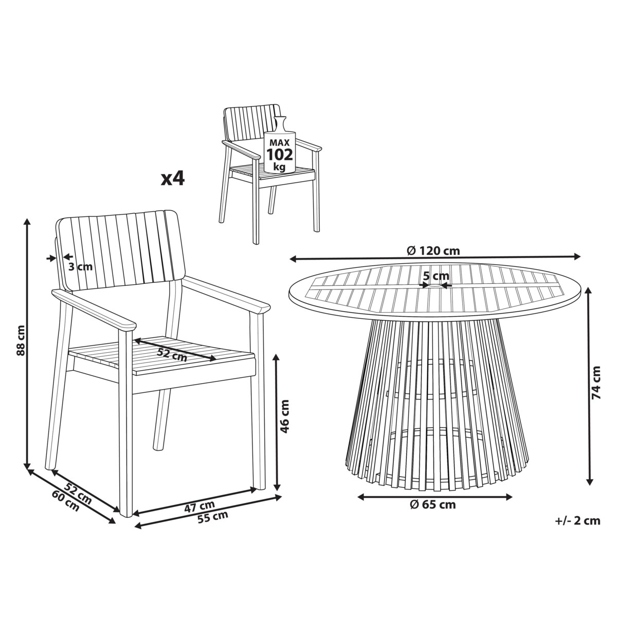 Zestaw ogrodowy dla 4 osób AGELLO Drewno akacjowe Brązowy