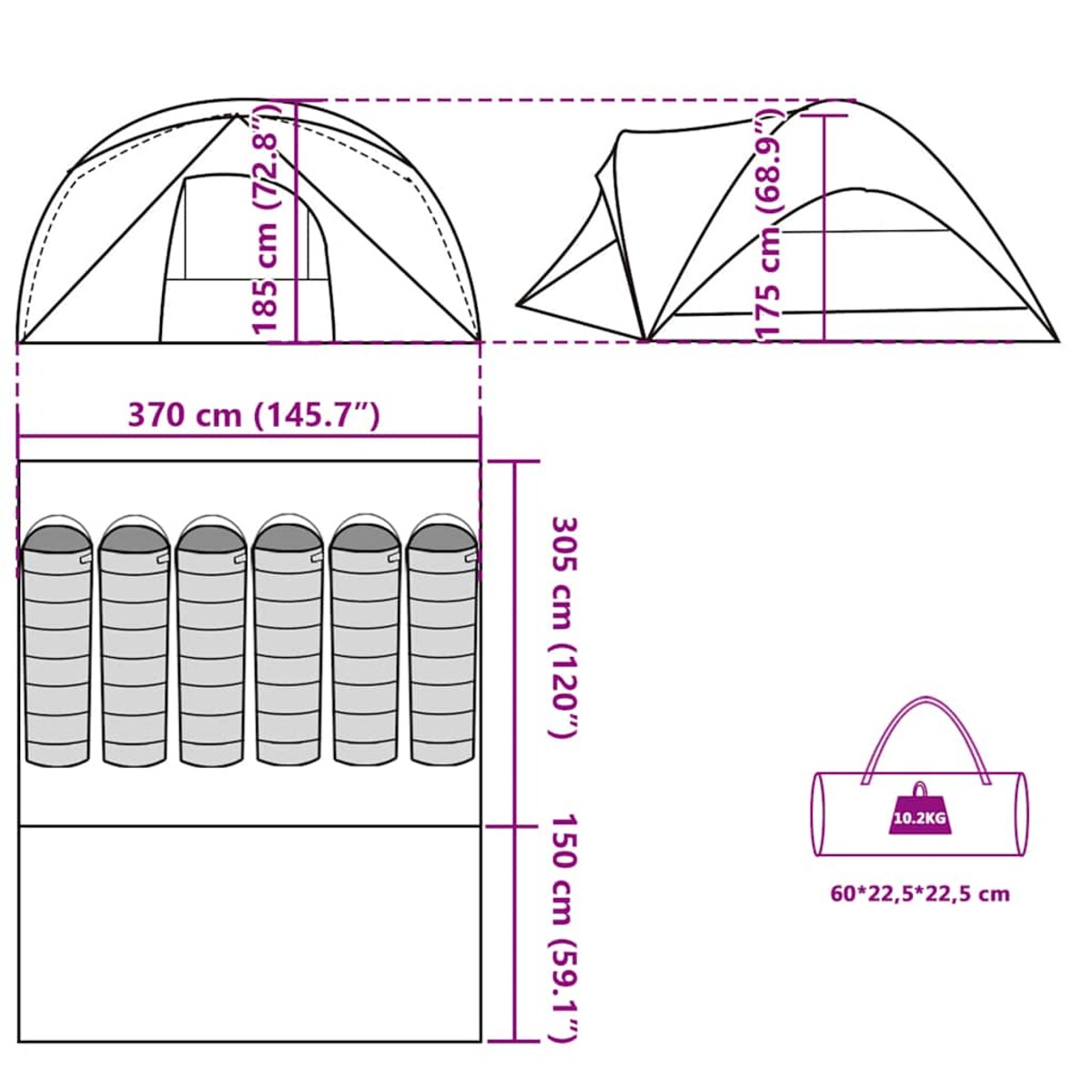 vidaXL Namiot rodzinny, 6-os., kabinowy, zielony, wodoszczelny