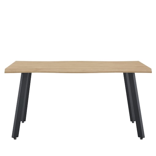 Stół prostokątny z falowaną krawędzią loft 150x90 Gustavo, jasne drewno, czarne metalowe nogi