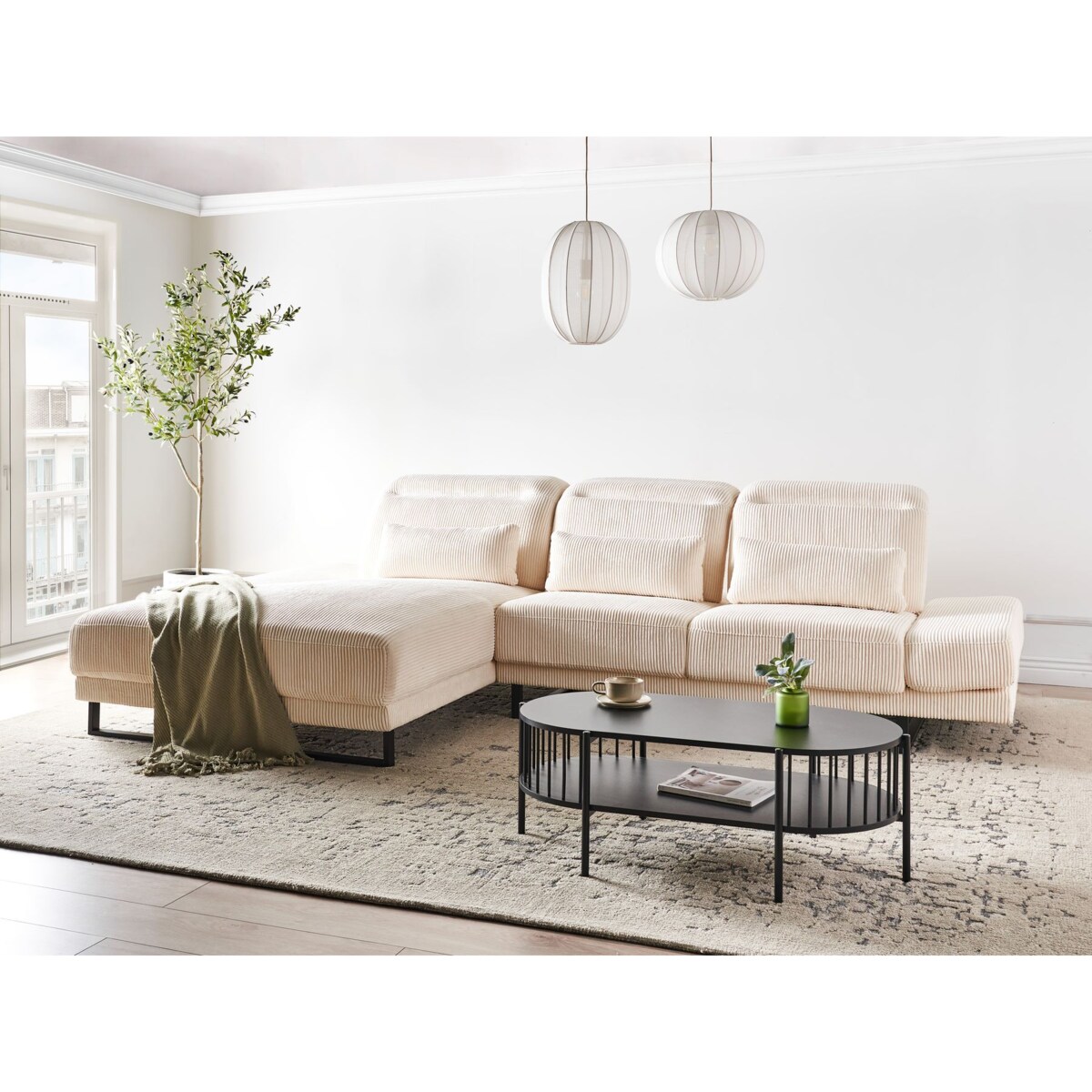 Narożnik IKAST Sztruks Beżowy dla 4 osób Prawostronny