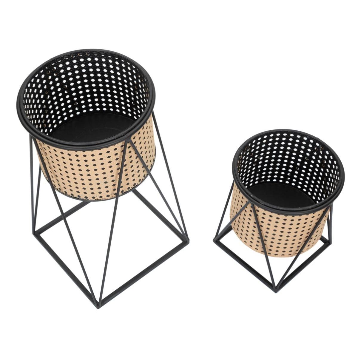 Metalowe osłonki na stojakach, wzór plecionki wiedeńskiej, 2 szt.