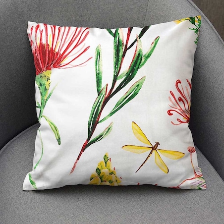 Poszewka dekoracyjna bawełniana 40x40 Sunny Bloom biała w kolorowe letnie kwiaty, Cottonlove, Darymex