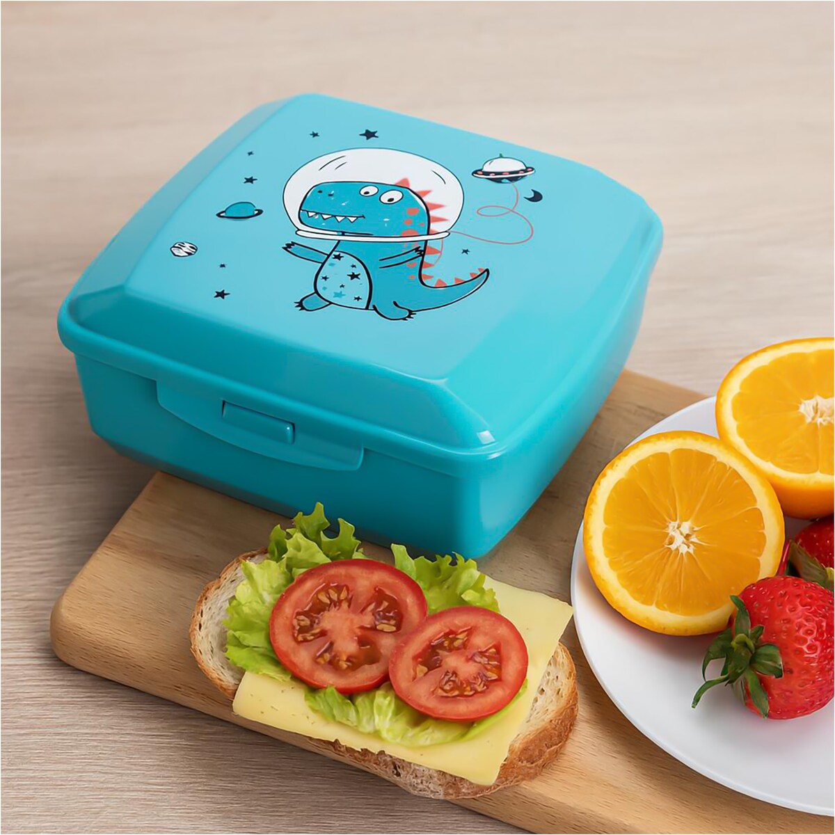 Pojemnik Śniadaniowy Dla Dzieci Lunchbox Na Śniadanie Chlebak Dziecięcy Dinozaur Niebieski