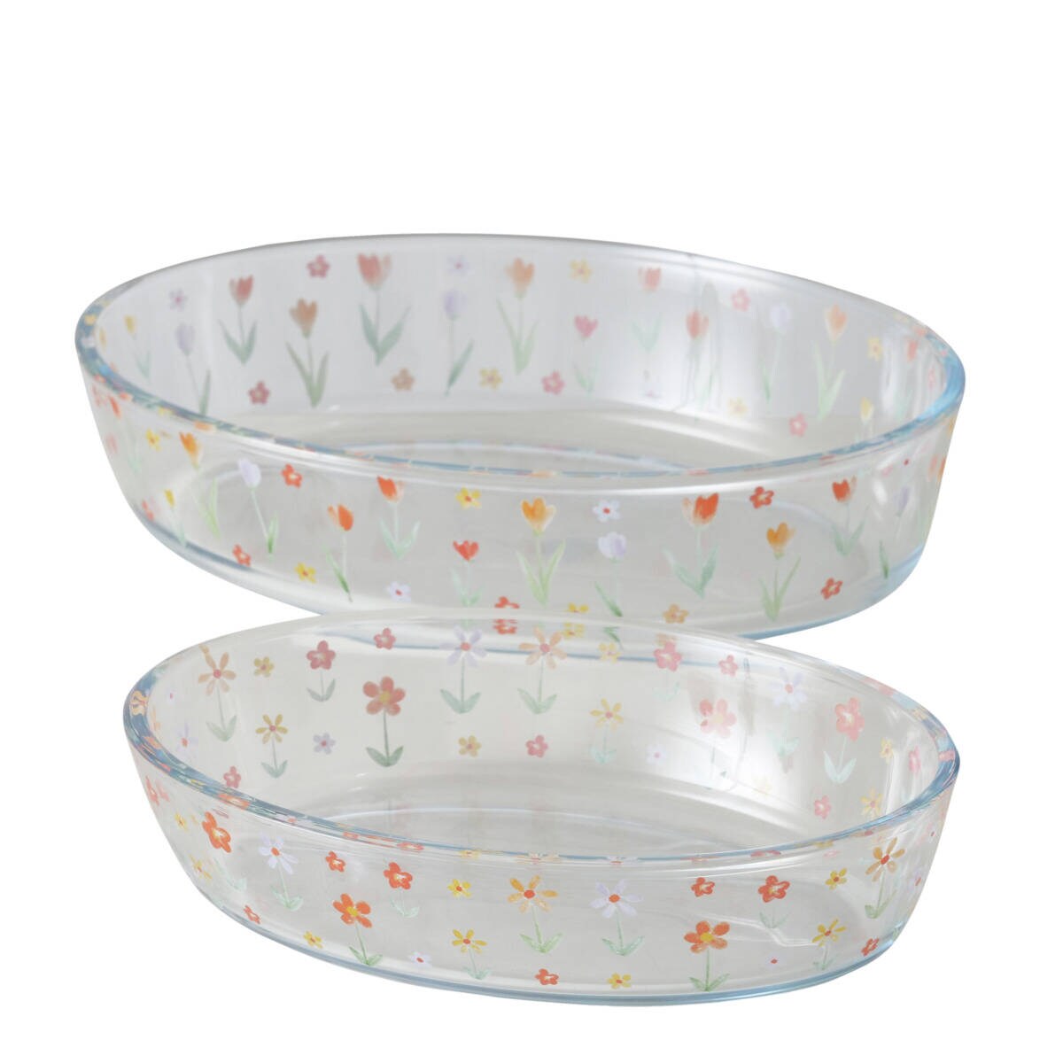 Naczynia żaroodporne ze szkła BLÜMI, wzór w kwiatki, 2 sztuki