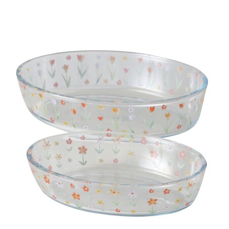Naczynia żaroodporne ze szkła BLÜMI, wzór w kwiatki, 2 sztuki