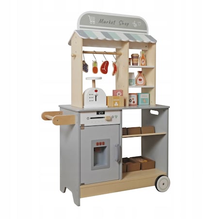 Duży drewniany sklep dla dzieci stragan z akcesoriami do zabawy - warzywniak supermarket XXL