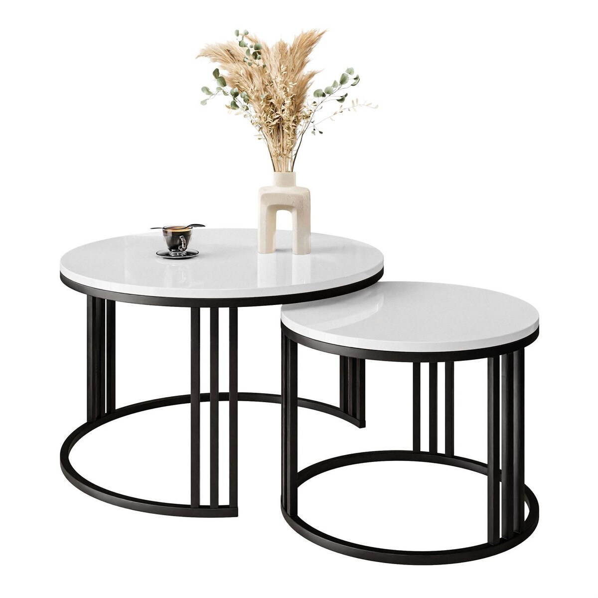 Okrągły stolik kawowy LORI 2w1 czarny biały połysk