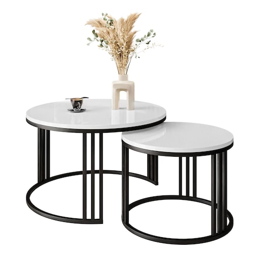 Okrągły stolik kawowy LORI 2w1 czarny biały połysk