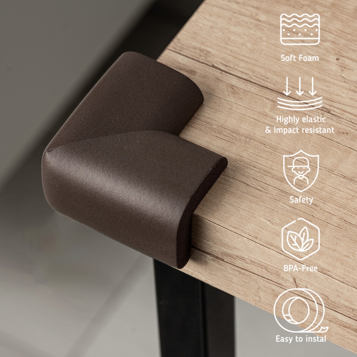 piankowe narożniki zabezpieczające meble, sipo, zestaw 4 sztuk, brązowe