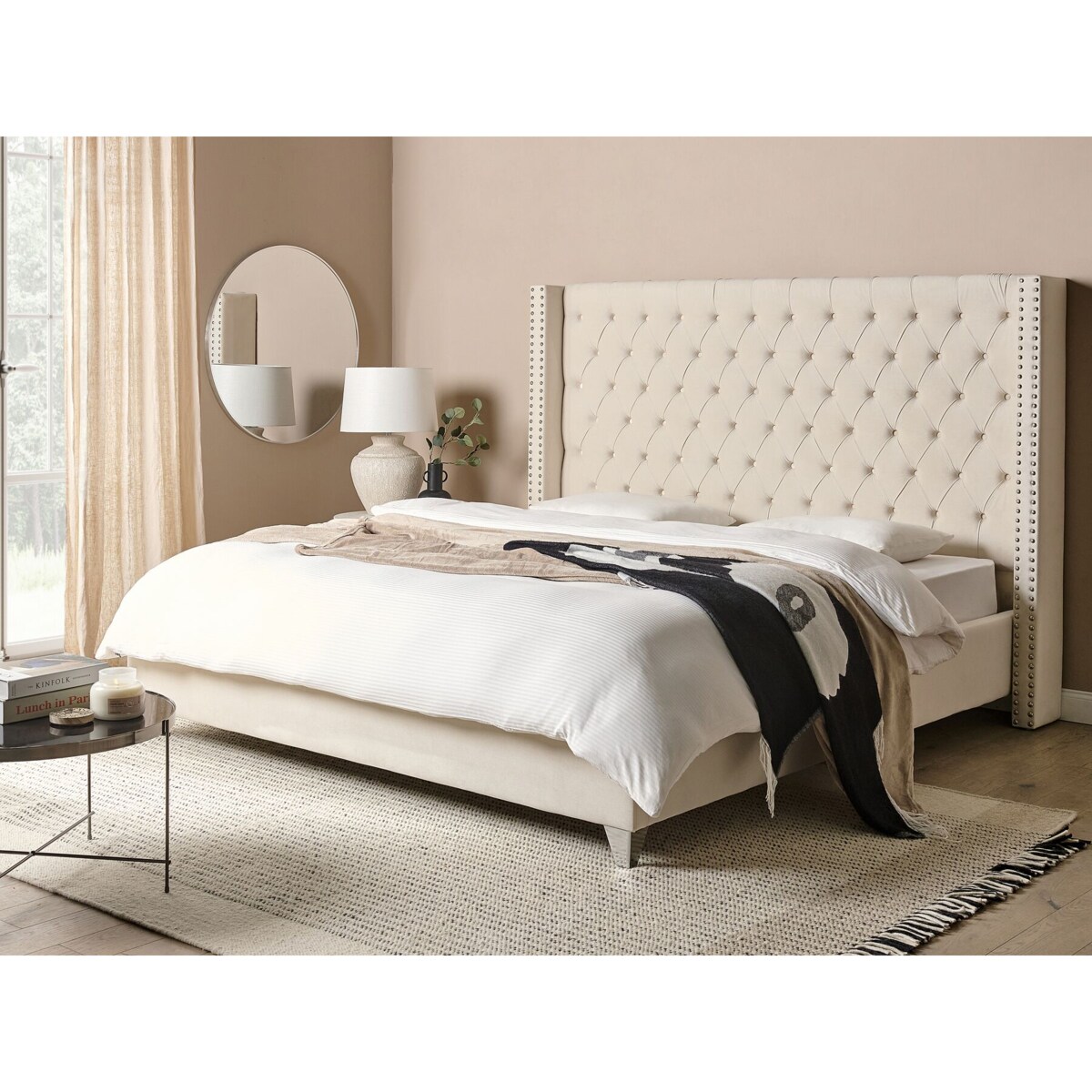 Łóżko welurowe 180 x 200 cm złamana biel LUBBON