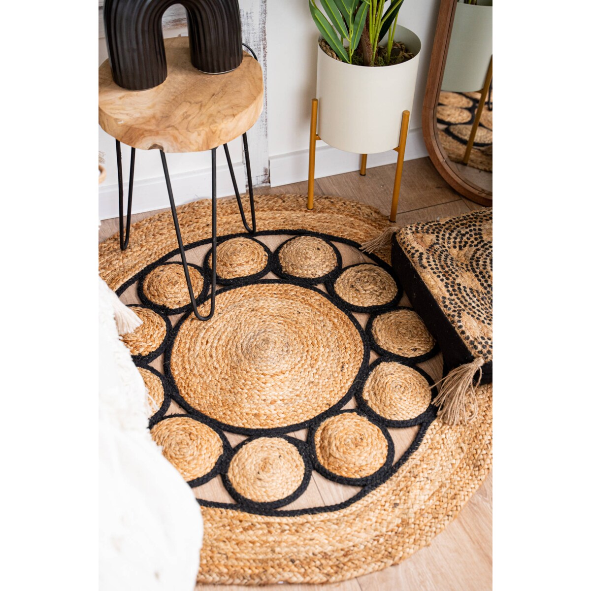 Dywan boho z juty, okrągły, Ø 90 cm