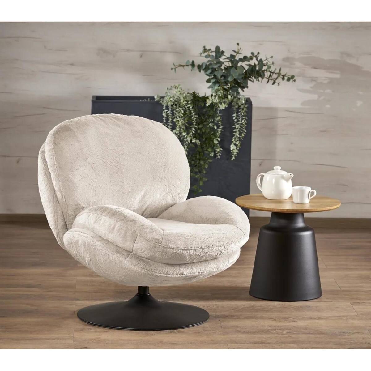 Fotel tapicerowany SHELL kremowy obracany