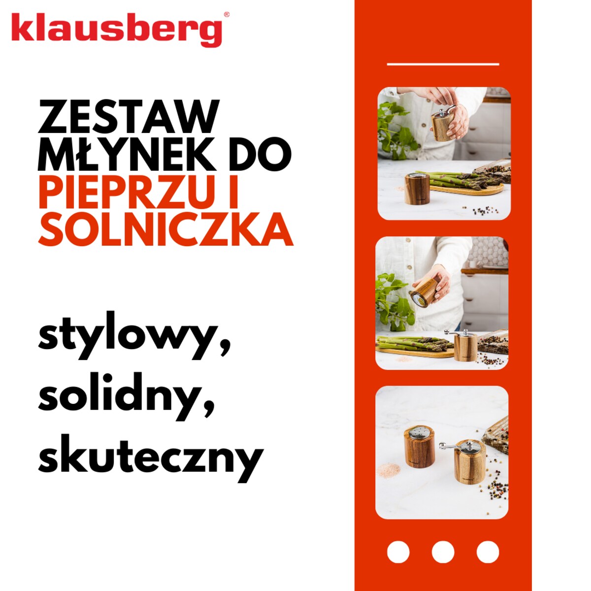 Zestaw do soli i pieprzu z młynkiem i solniczką KLAUSBERG