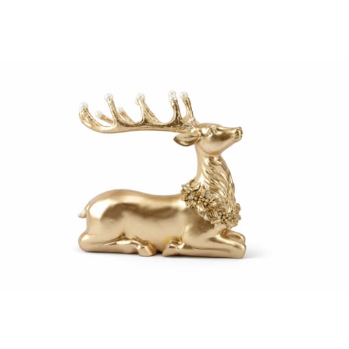 Figurka - leżący renifer 27,7x26,7x13,5 cm CHARIAL złoty z perłami