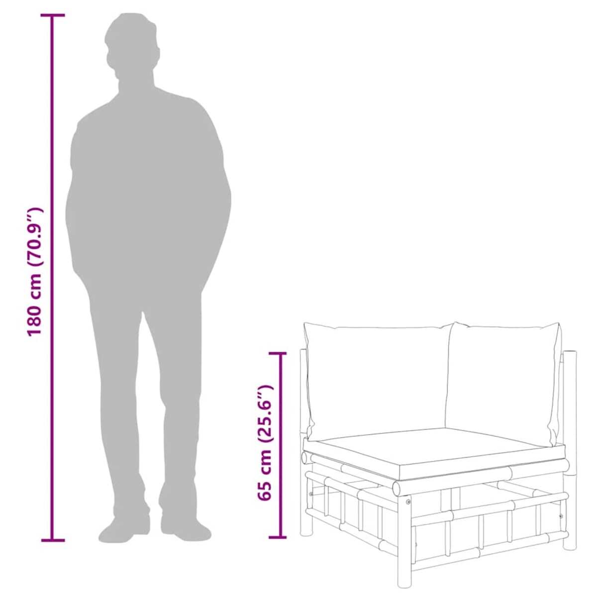 vidaXL Narożna sofa ogrodowa z ciemnoszarymi poduszkami, bambusowa