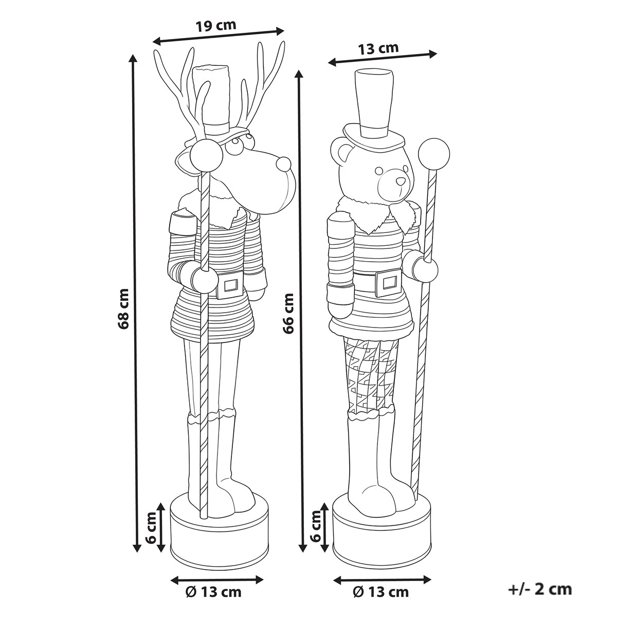 Zestaw 2 figurek dekoracyjnych HAMARI 66/68 cm Niedźwiedź Renifer Beżowy