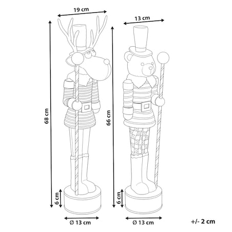 Zestaw 2 figurek dekoracyjnych HAMARI 66/68 cm Niedźwiedź Renifer Beżowy