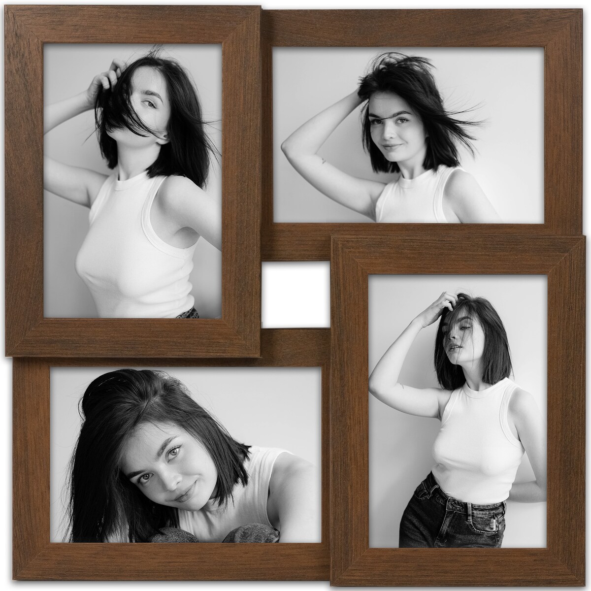 Multirama ramka na zdjęcia. Brązowa multirama na cztery zdjęcia 10x15 cm Ramka na zdjęcia 4 w 1 MULTI HEN 4 FRAMAI