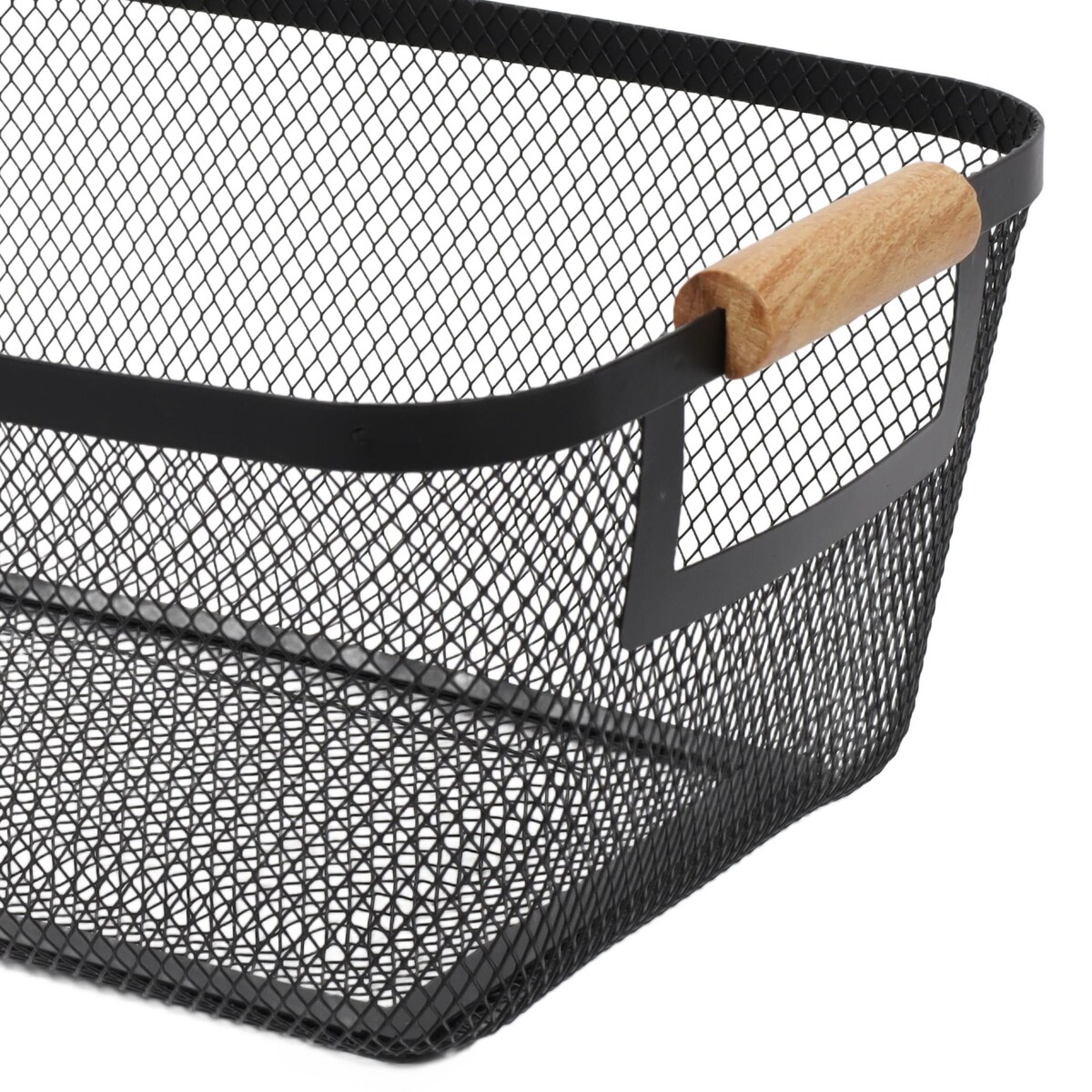 Koszyk metalowy z drewnianymi uchwytami