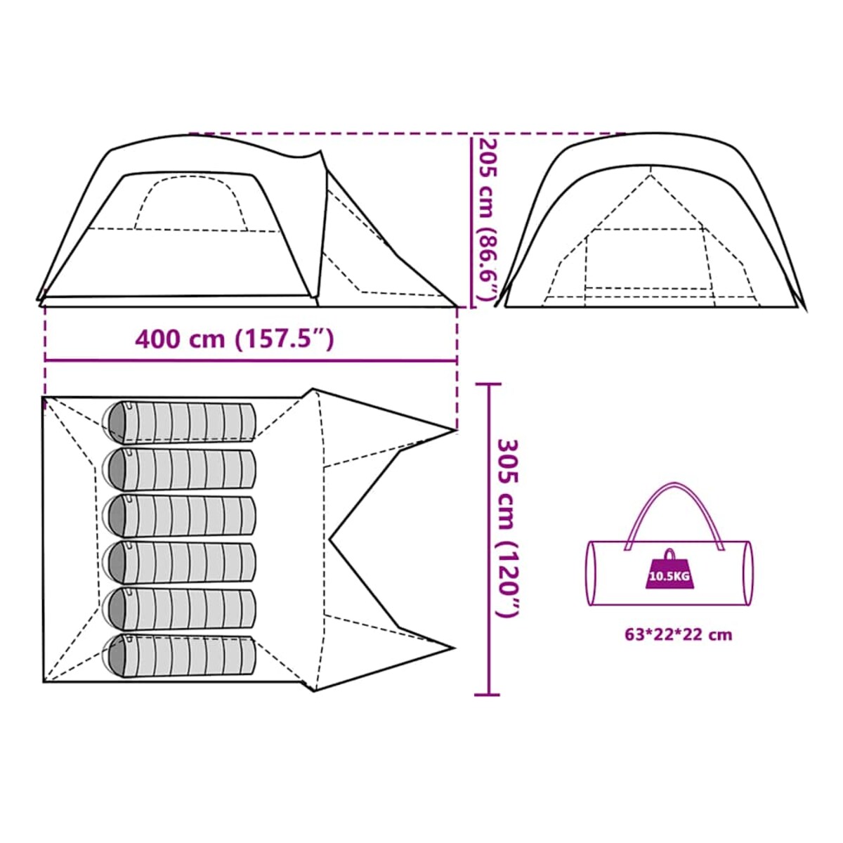 vidaXL Namiot rodzinny z przedsionkiem 6-os., zielony, wodoszczelny