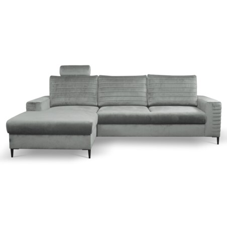 Narożnik rozkładany z zagłówkiem i pojemnikiem OLI, lewostronny, szary