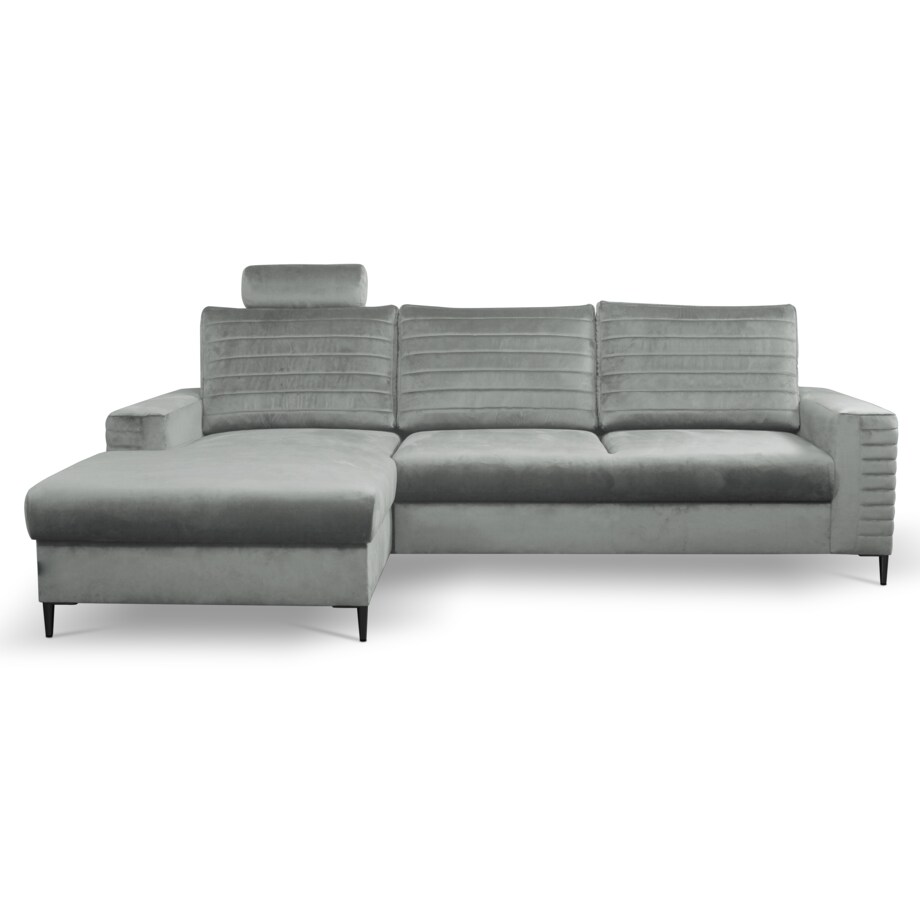 Narożnik rozkładany z zagłówkiem i pojemnikiem OLI, lewostronny, szary