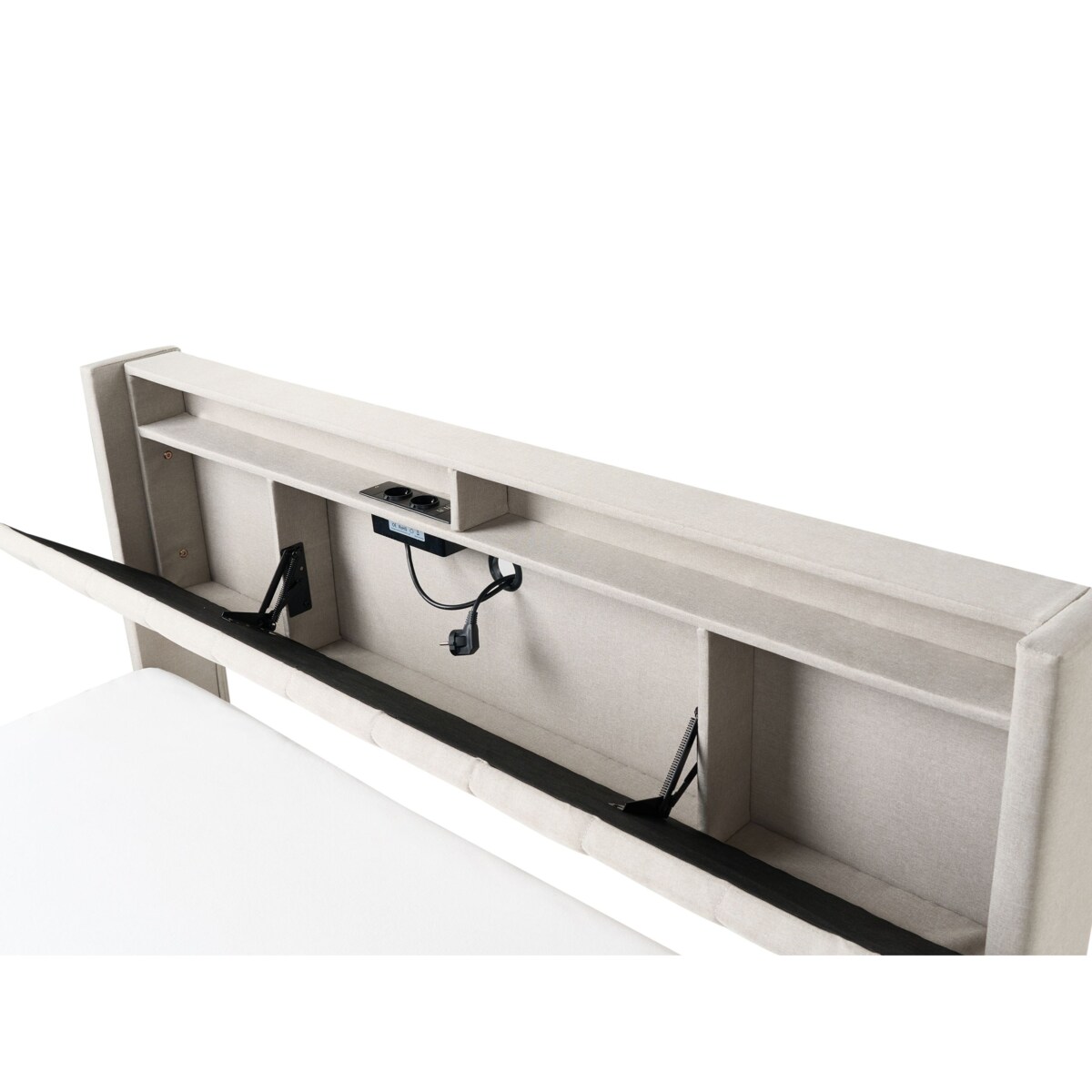 Łóżko LED BEAULIEU 180 x 200 cm Z portem USB ze schowkiem Beżowy