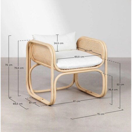 Fotel rattanowy z plecionką wiedeńską i poduchami