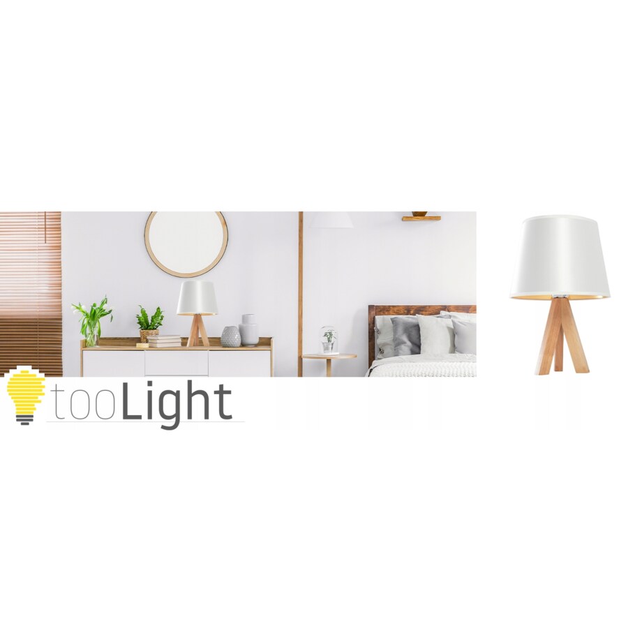 Lampka Nocna Stojąca Stołowa Biała Drewno Abażur