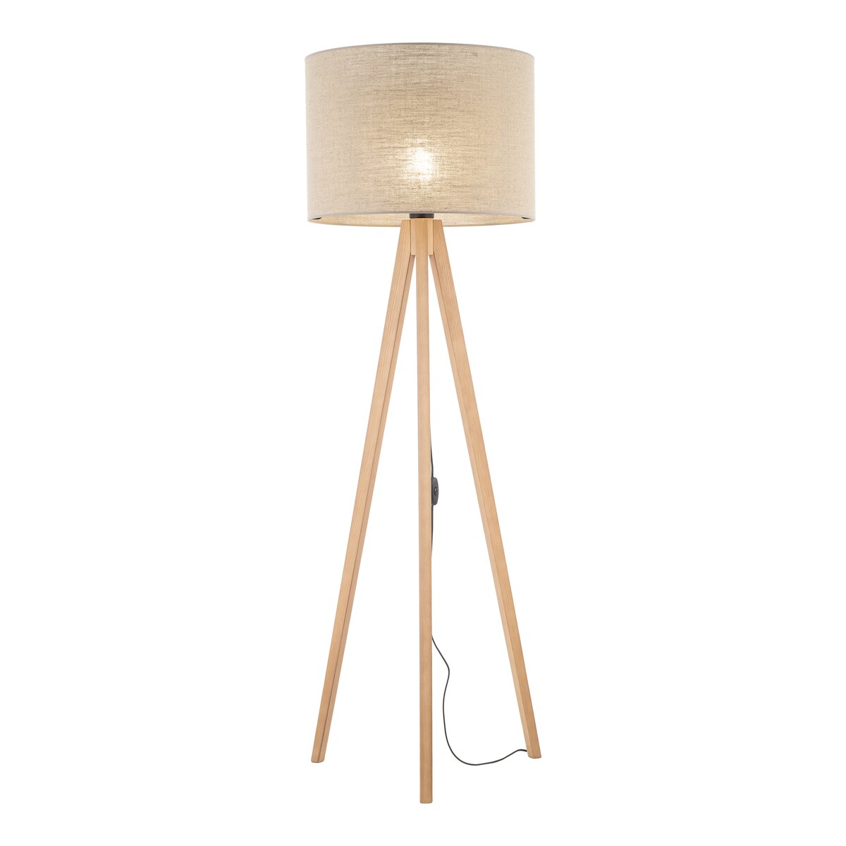 Lampa podłogowa TK Lighting GRAND SOSNA 16021 drewniana z lnianym abażurem E27 145 cm do salonu