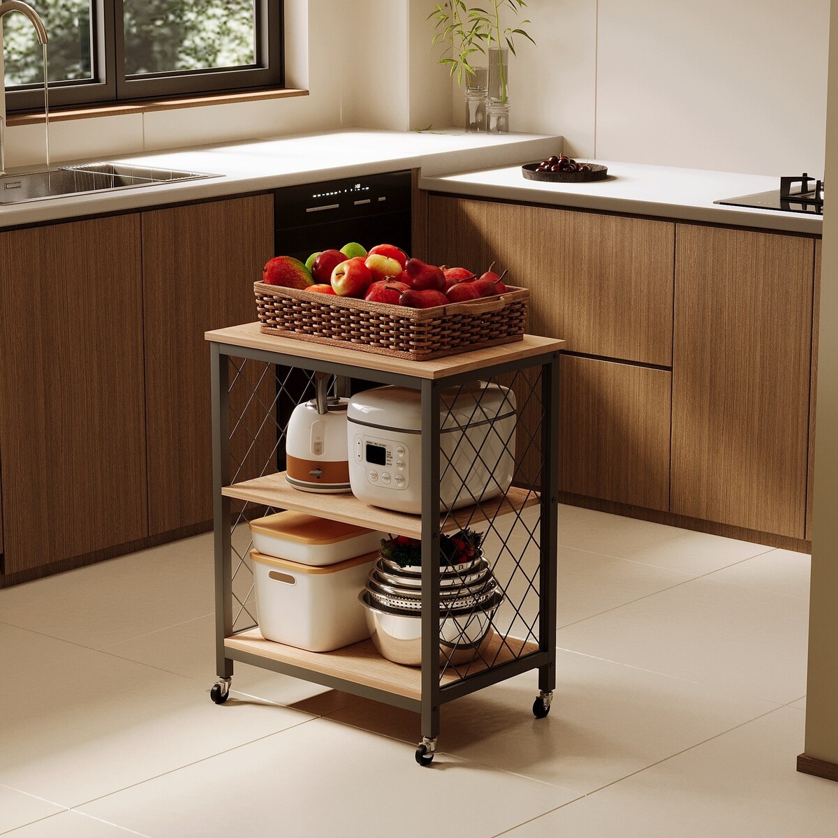 Szafka mobilna na kółkach jasny brązowy loft stolik wózek kuchenny 60 cm