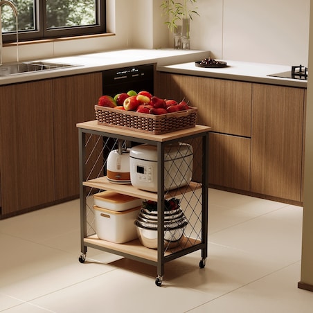 Szafka mobilna na kółkach jasny brązowy loft stolik wózek kuchenny 60 cm