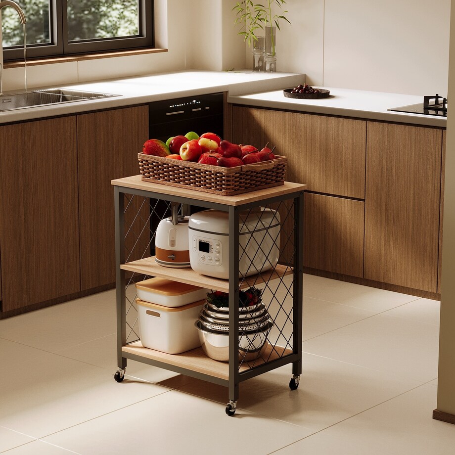Szafka mobilna na kółkach jasny brązowy loft stolik wózek kuchenny 60 cm