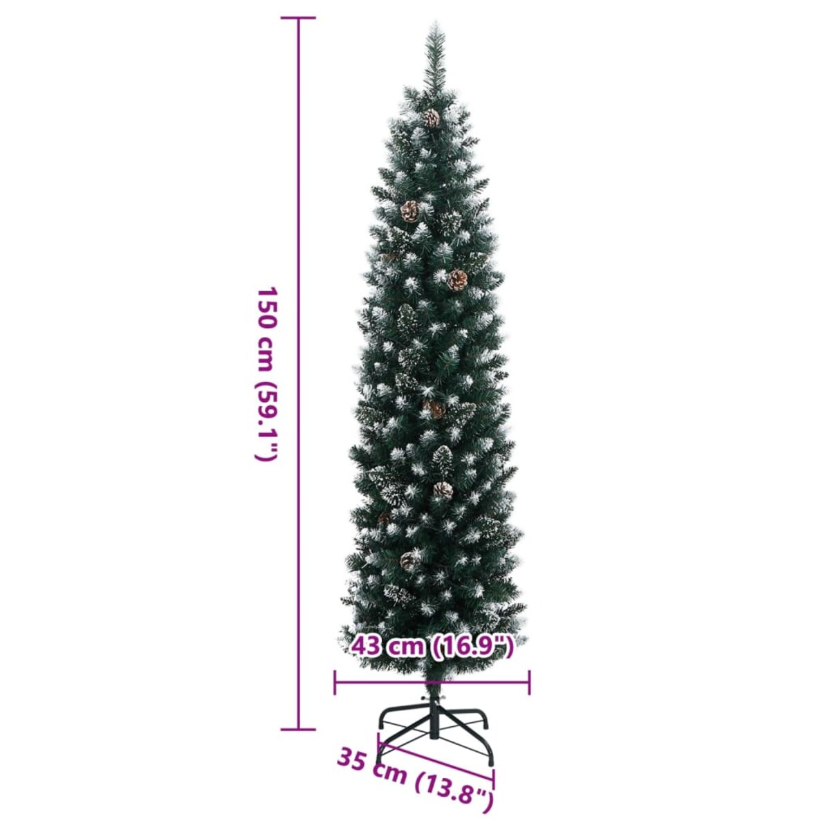 vidaXL Sztuczna, smukła choinka, 150 lampek LED, 150 cm
